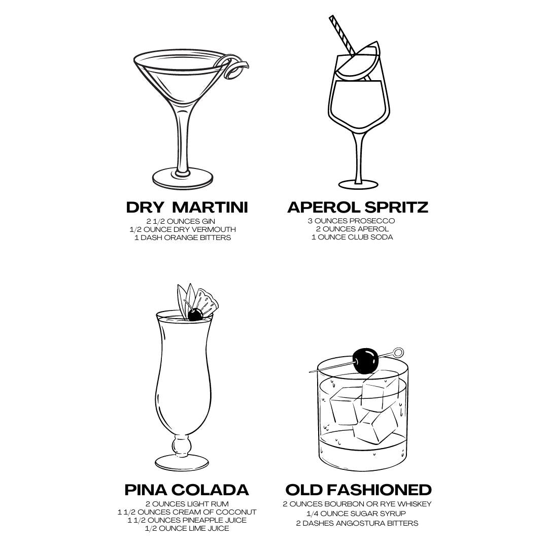 Classic Cocktails - Color As You Drink Wall Poster/Print Room Decoration