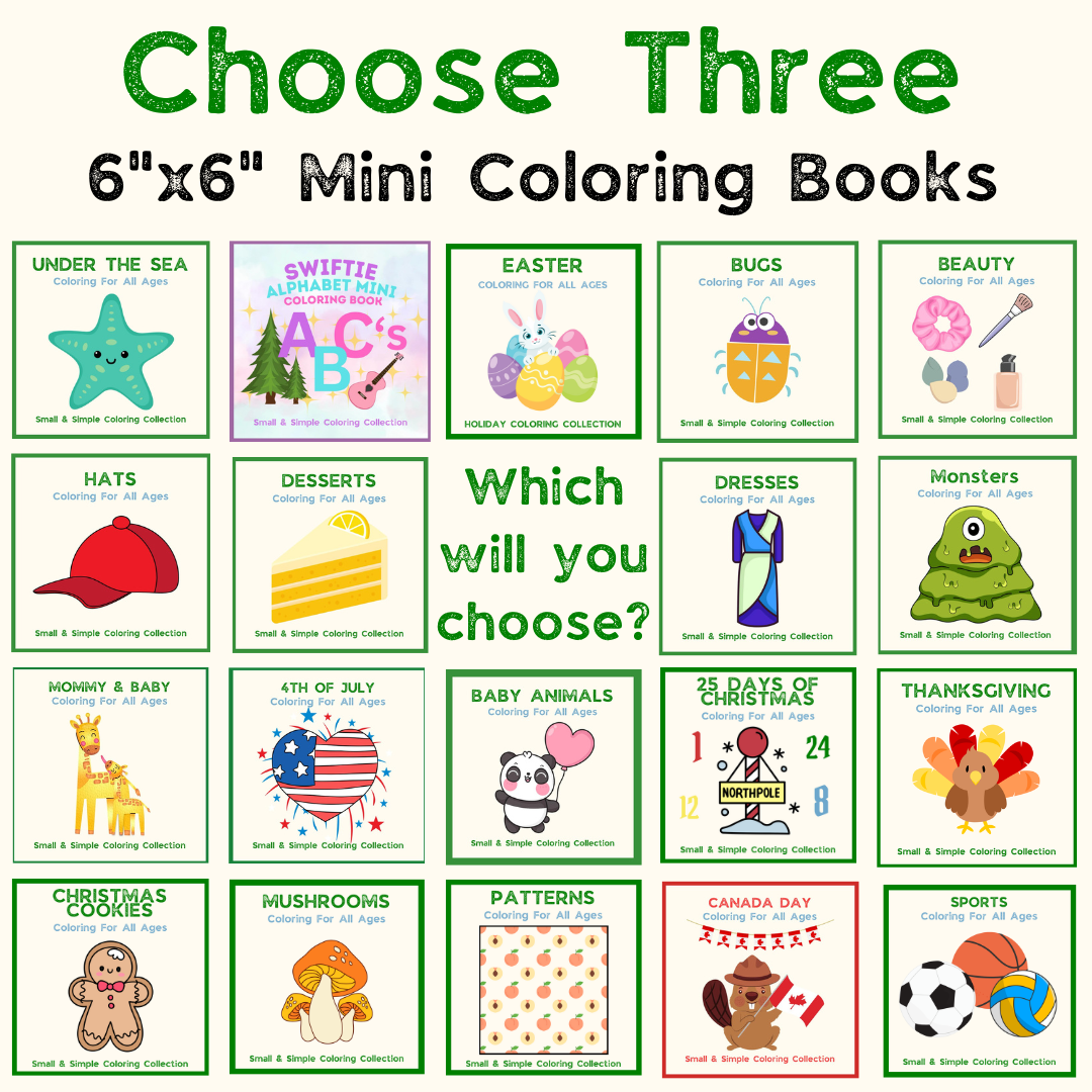 Choose 3 Mini Coloring Books Bundle