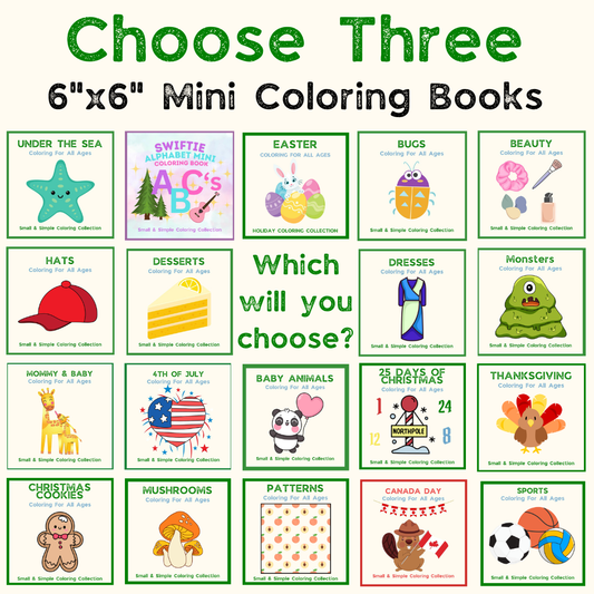 Choose 3 Mini Coloring Books Bundle