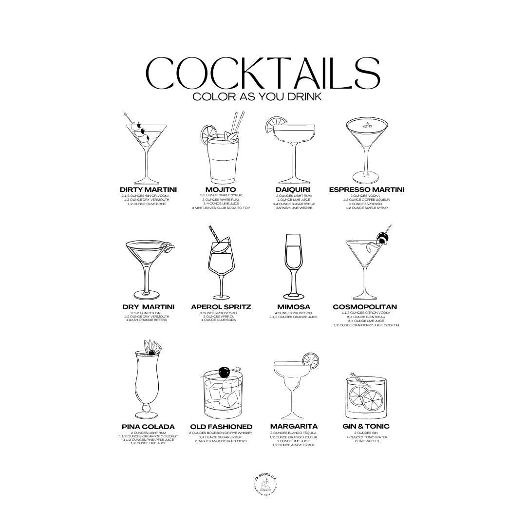 Classic Cocktails - Color As You Drink Wall Poster/Print Room Decoration