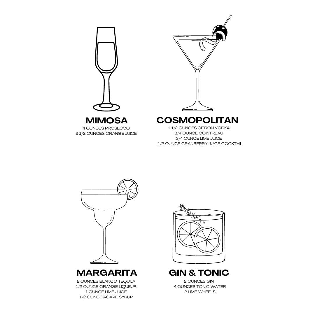 Classic Cocktails - Color As You Drink Wall Poster/Print Room Decoration